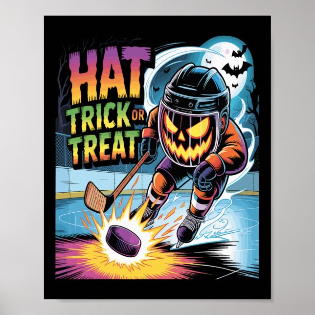 Hat Trick oder Streich Funny Ice Hockey Halloween  Poster (Vorne)