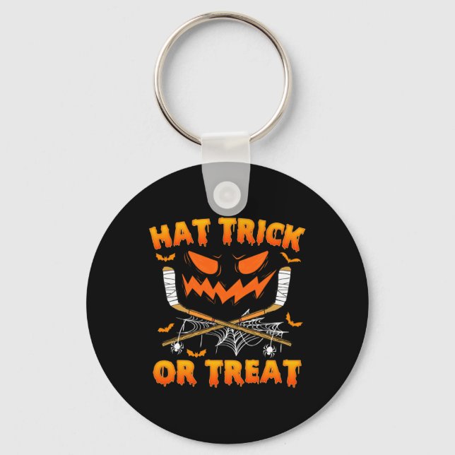 Hat Trick oder Treat Fun Eishockey Halloween Costu Schlüsselanhänger (Vorderseite)