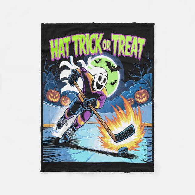 Hat Trick oder Treat Lustiger Eishockey-Geist Hall Fleecedecke (Vorderseite)