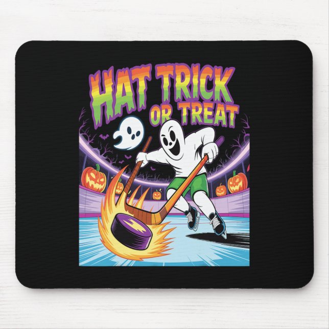 Hat Trick oder Treat Lustiger Eishockey-Geist Hall Mousepad (Vorne)