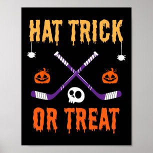 Hat Trick oder Treat Lustiges Hockey Halloween Kos Poster