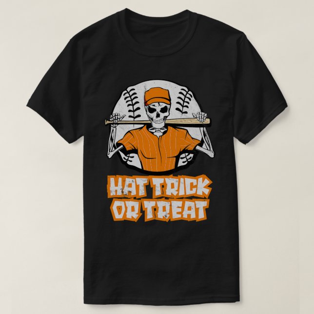 Hat Trick oder Treat Skeleton Baseball Halloween C T-Shirt (Design vorne)