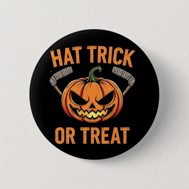 Hat Trick oder Treat Spooky Halloween Eishockey Button (Vorderseite)
