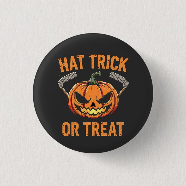 Hat Trick oder Treat Spooky Halloween Eishockey Button (Vorderseite)