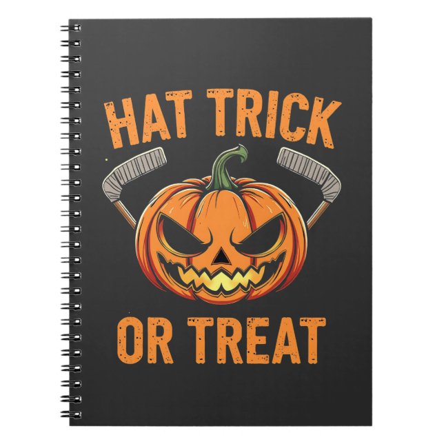 Hat Trick oder Treat Spooky Halloween Eishockey Notizblock (Vorderseite)