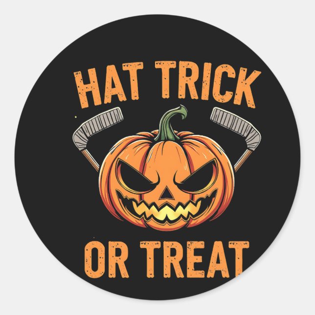 Hat Trick oder Treat Spooky Halloween Eishockey Runder Aufkleber (Vorderseite)