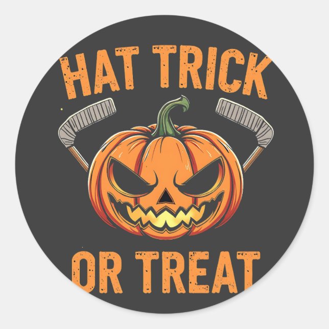 Hat Trick oder Treat Spooky Halloween Eishockey Runder Aufkleber (Vorderseite)