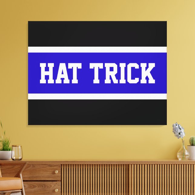 HAT TRICK Royal Blue Schwarz-weiß Hockey Strips Leinwanddruck (Insitu (Wohnzimmer))