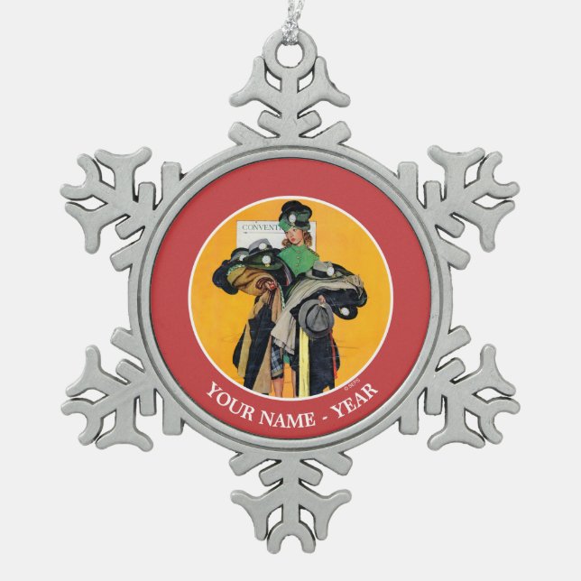 Hatcheck Girl Schneeflocken Zinn-Ornament (Vorderseite)