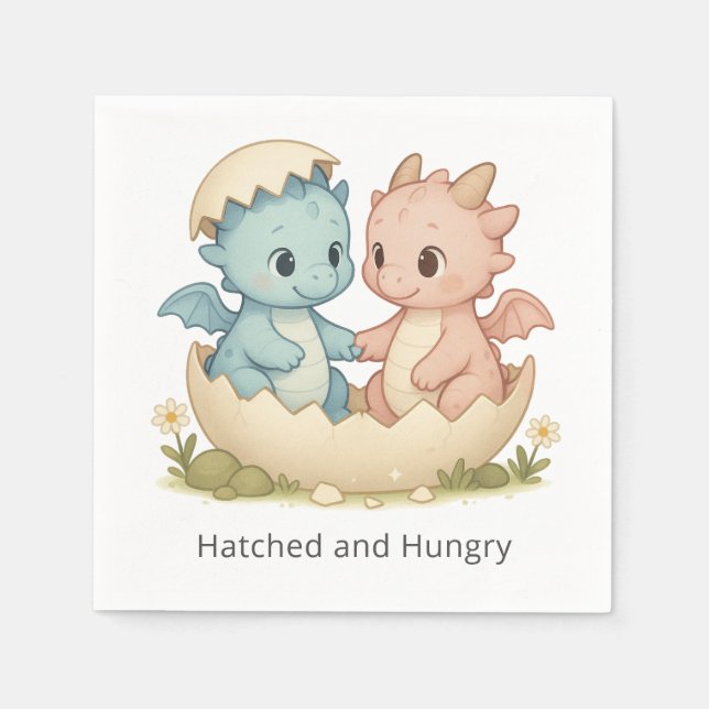 Hatched and Hungrige Twin Baby Dragons Party Napki Serviette (Vorderseite)