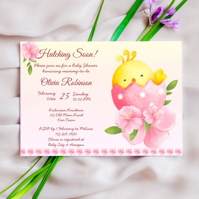 Hatching bald Huhn Girl Pink Feder Baby Dusche Einladung (Von Creator hochgeladen)