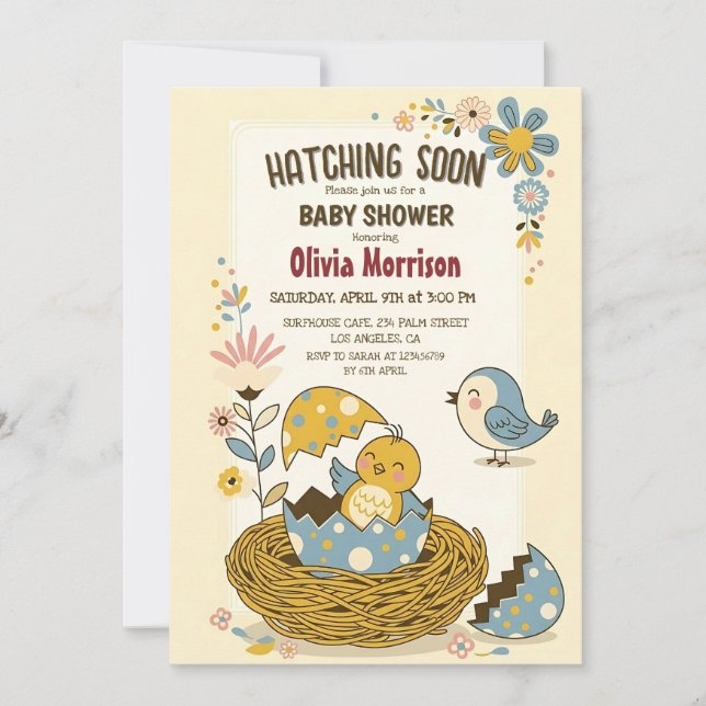 "Hatching bald" Niedliche Baby Bird Baby Dusche Einladung (Vorderseite)