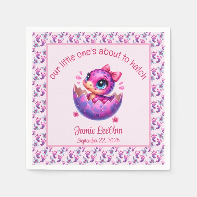 "Hatching bald" Pink Dinosaur Babydusche Serviette (Vorderseite)