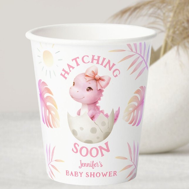 Hatching Soon Dinosaur Baby Shower Girl Pink Pappbecher (Von Creator hochgeladen)
