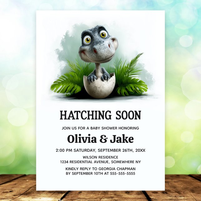 Hatching Soon Dinosaur Baby Shower Invitation Einladung (Von Creator hochgeladen)