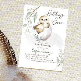 Hatching soon little bird inside egg baby shower einladung