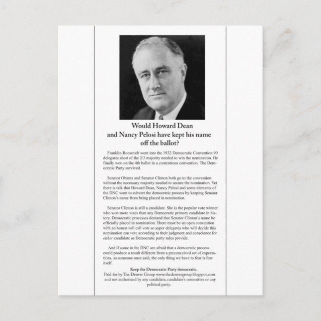 Hätte der DNC den Namen von FDR aus dem Stimmzette Postkarte (Vorderseite)