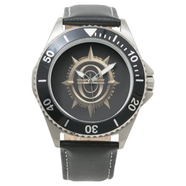 HAU Kompass Gold and Black Armbanduhr (Vorderseite)