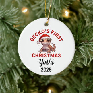 Hauben-Gecko Erstes Weihnachten 2025 Keramik Ornament