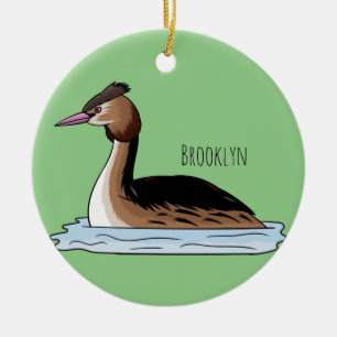 Hauben-Taucher-Vogel-Cartoon-Illustration Keramik Ornament