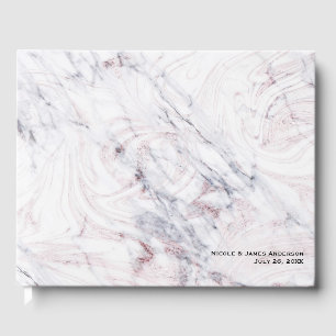 Hauch von Rose Weiße und graue Marmor-Chic-Hochzei Gästebuch
