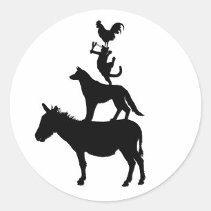 Haufen Tiere, Pferd, Hund, Katze, Hahn Runder Aufkleber
