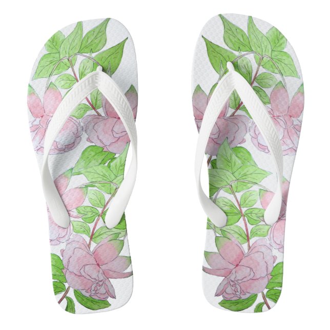 Haufen von hübsch rosa Blume und Blütenblättern Flip Flops (Fußbett)
