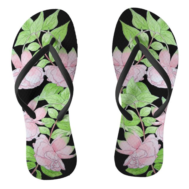 Haufen von hübsch rosa Blume und Blütenblättern Flip Flops (Fußbett)