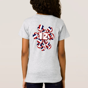 Haufen von roten weißen Volleyballs Athleten Name T-Shirt