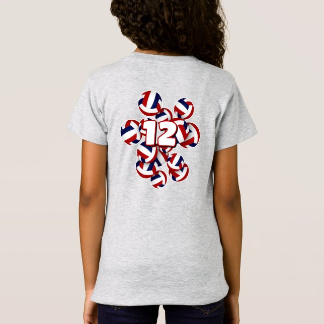Haufen von roten weißen Volleyballs Athleten Name T-Shirt (Rückseite)