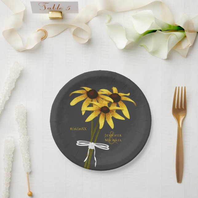 Haufen Wildblumen Black Mit Augen Susan Hochzeit Pappteller (Hochzeit)