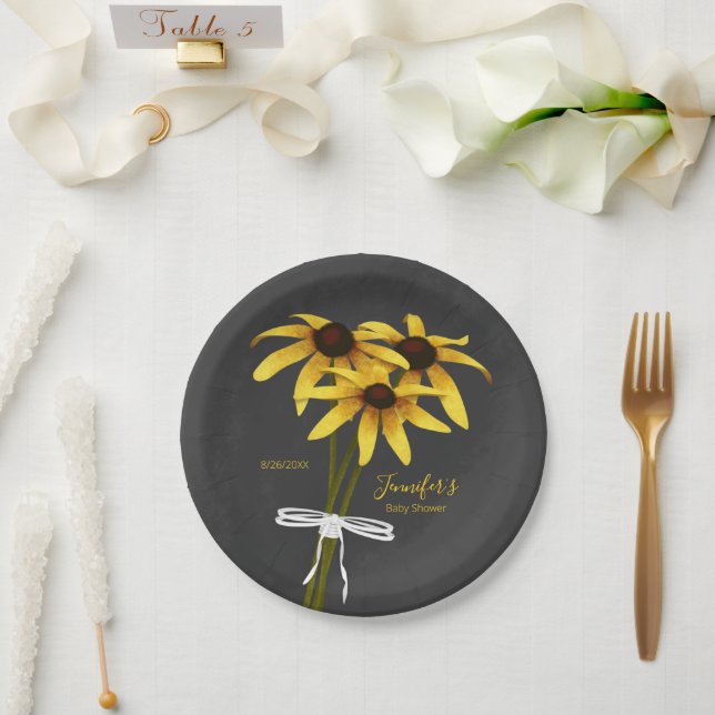 Haufen Wildblumen Schwarze Mit Augen Susan Babydus Pappteller (Hochzeit)