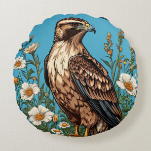 Häufig Bussard Bird Amid Blühende Blume Rundes Kissen