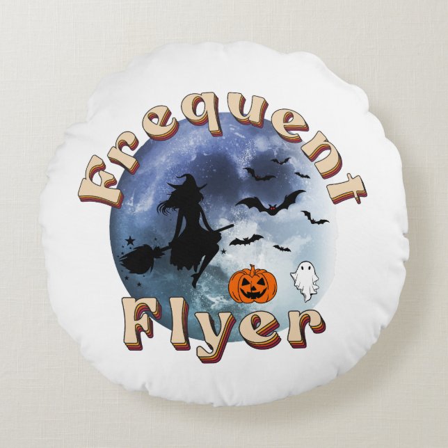 Häufiger Flyer Halloween Rotzspieß Broomstick Rundes Kissen (Vorderseite)