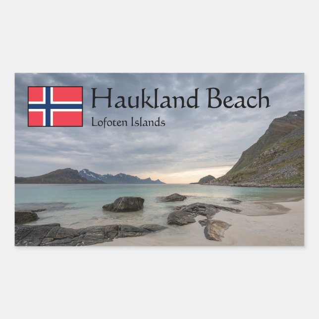 Haukland Beach Rechteckiger Aufkleber (Vorderseite)