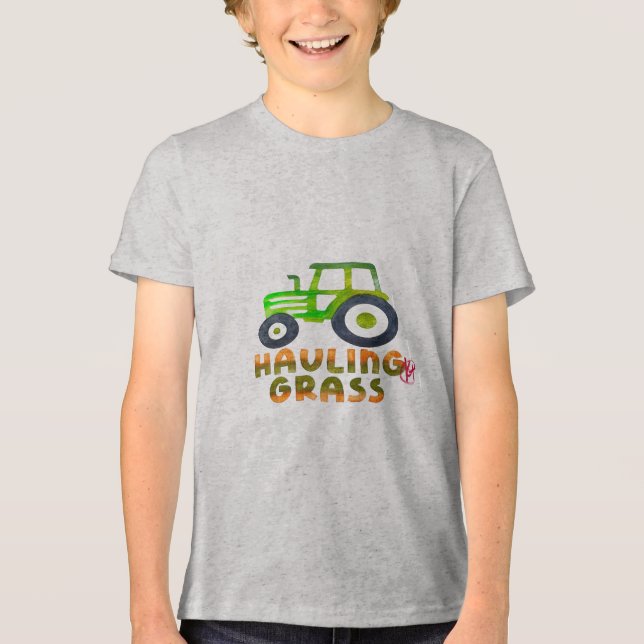 Hauling Grass Rasenmäher Grau T Tri-Blend Shirt (Vorderseite)