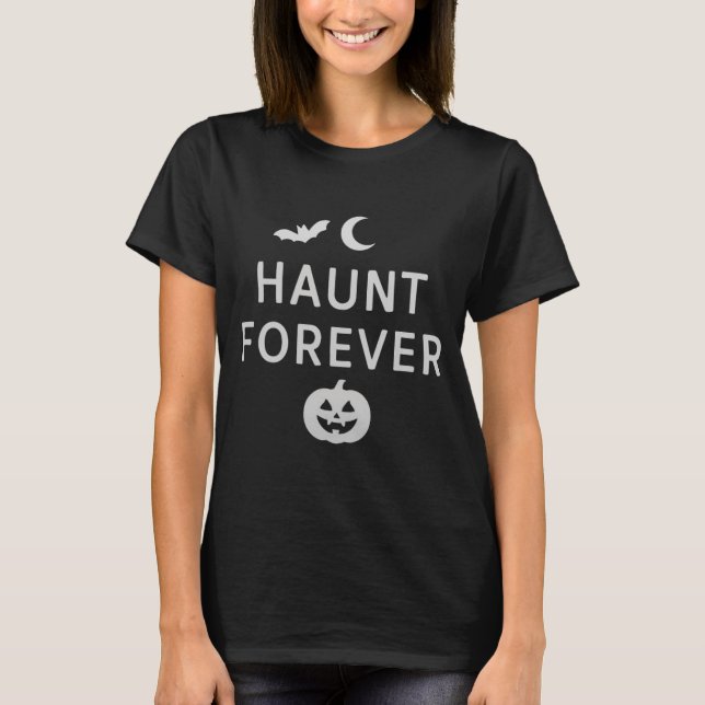 Haunt Forever – Bat & Pumpkin Design T-Shirt (Vorderseite)
