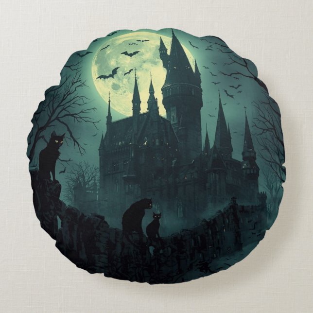 Haunted Castle Halloween Coussin rond (Devant)