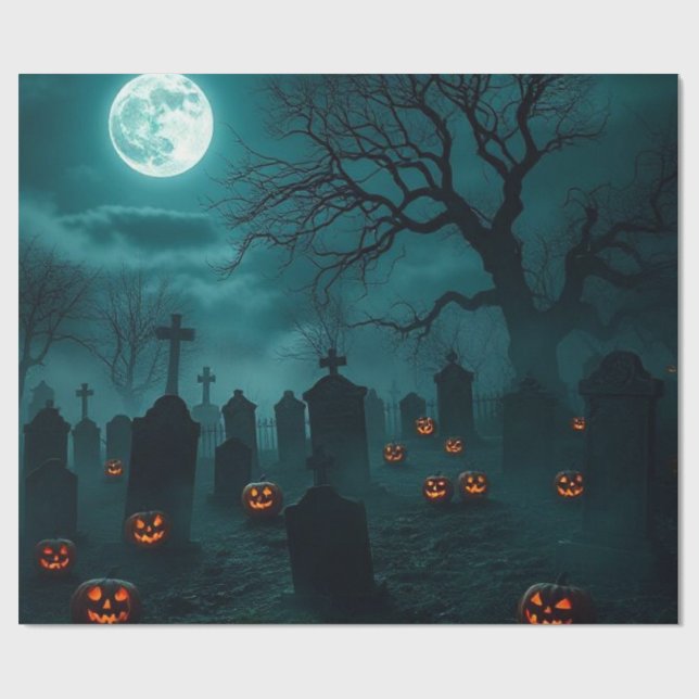 Haunted Cemetery Halloween Gift Wrap – Stunning Geschenkpapier (Flach)