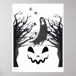 Haunted Forest Ghost Sticker – Dark & Spooky Silho Poster