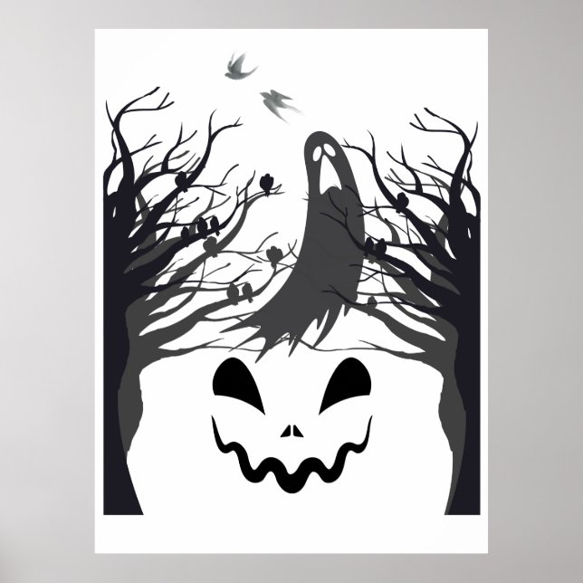 Haunted Forest Ghost Sticker – Dark & Spooky Silho Poster (Vorne)