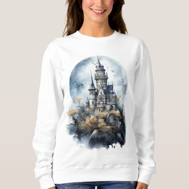 Haunted Gothic Castle Halloween Art Sweatshirt (Vorderseite)