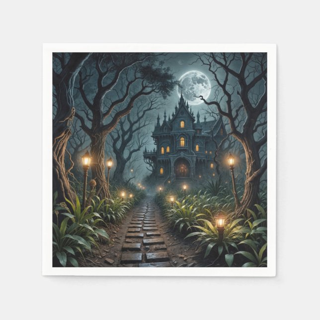 Haunted Halloween Mansion In Moonlight Serviette (Vorderseite)