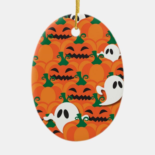 Haunted Halloween Pumpkin Patch Ghosts Keramikornament (Vorne)