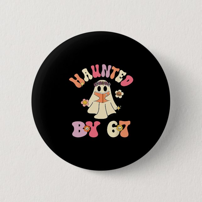 Haunted Halloween Skeleton Haunted Six Seven Numbe Button (Vorderseite)