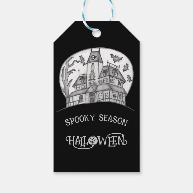 Haunted House and Bats Halloween  Geschenkanhänger (Vorderseite)