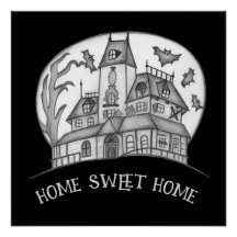 Haunted House and Bats Halloween