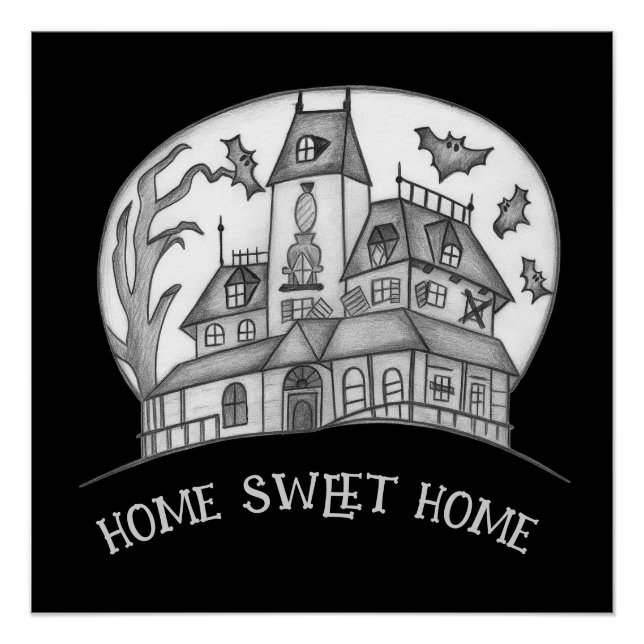 Haunted House and Bats Halloween  Poster (Vorderseite)