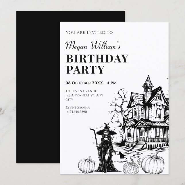 Haunted house birthday  einladung (Vorne/Hinten)