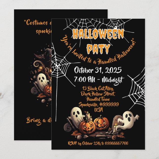 👻 Haunted House Halloween Invitations 🎃 🕷️ (Devant / Derrière)